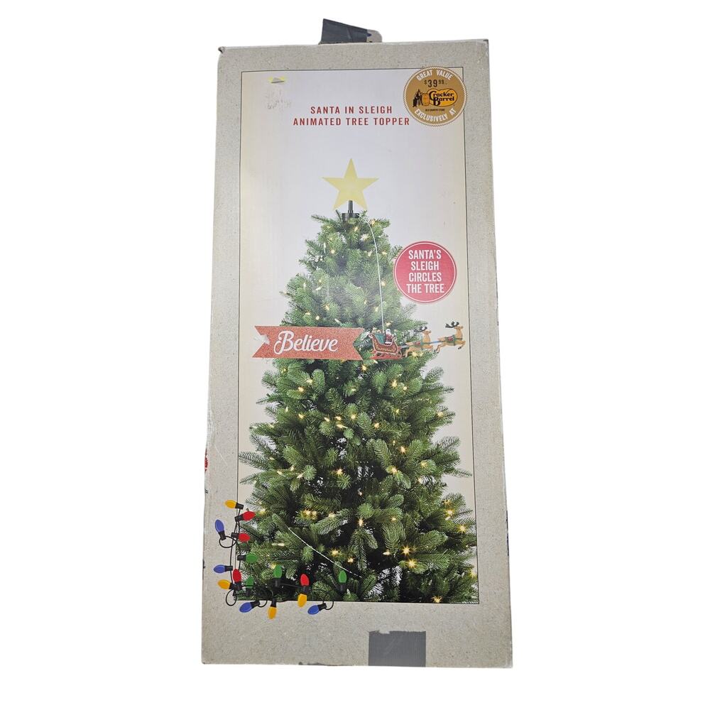 Cracker Barrel Santa in Sled Animated Dress Christmas Tree Topper Retro